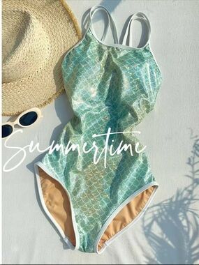 Mermaid-Scale One-Piece Swimsuit in Mint Green